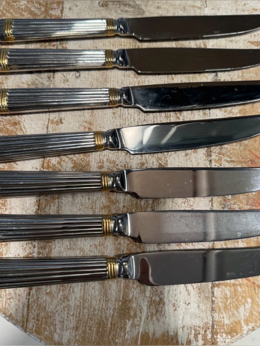 Robert & Belk Stainless Steel Dinner Knives with Gold Accents